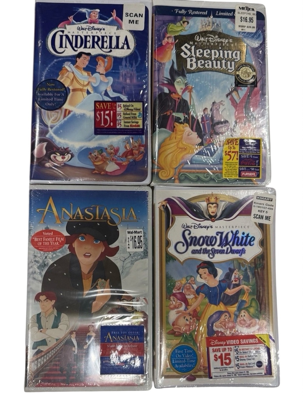Lot 4 Sealed Walt Disney VHS Cinderella Snow White Sleeping Beauty Anastasia